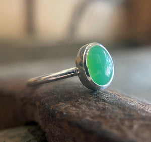 Gemstone Stacking Ring Set, Aquamarine Chrysoprase Keishi Pearl Stacking Rings in Sterling Silver, Handmade Colorful Cabochon Bezel Rings