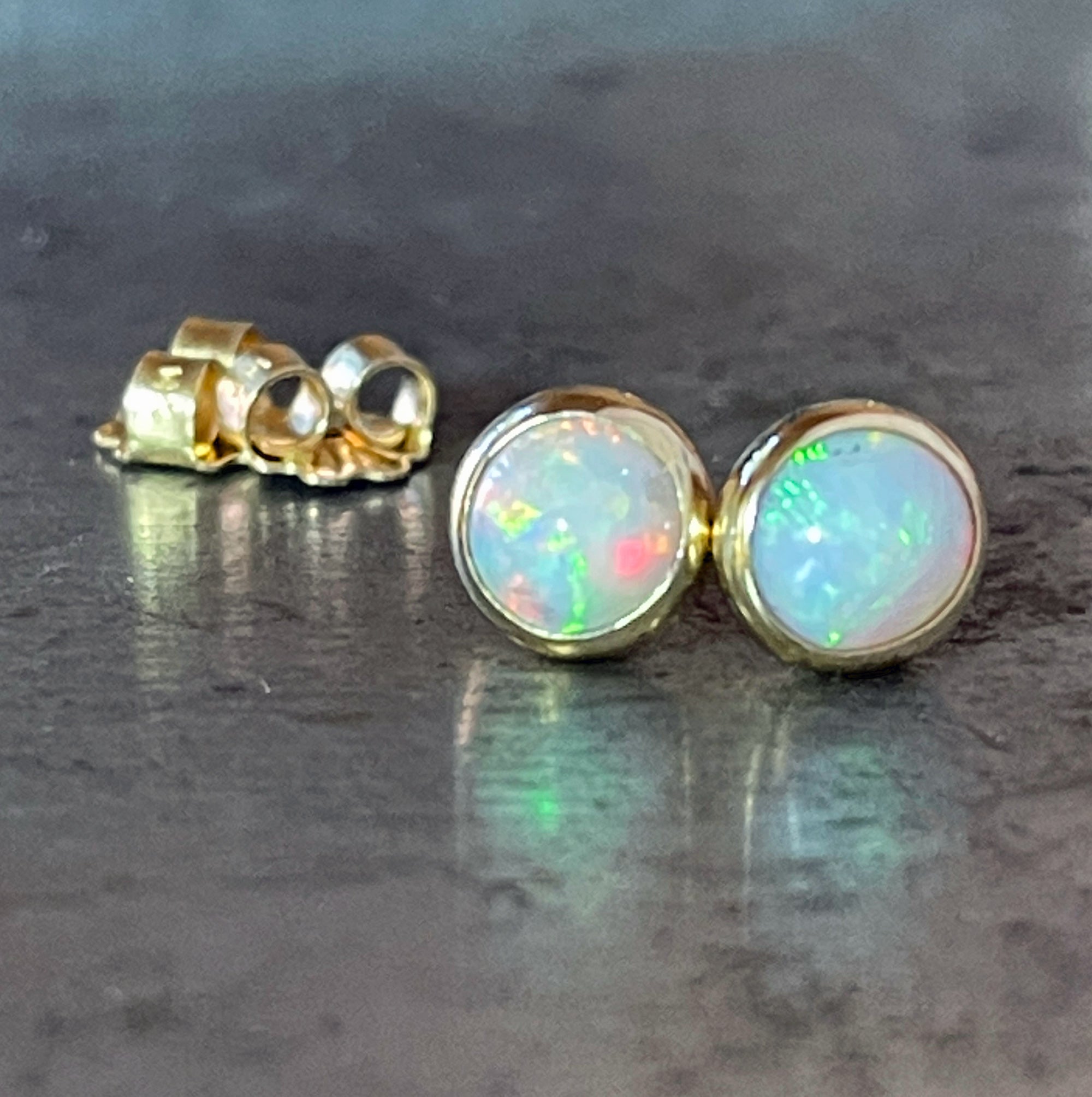 Large Ethiopian Opal Stud Earrings, 6mm, Opal Earrings, Solid 14k Gold Earrings, Gold Stud Earrings