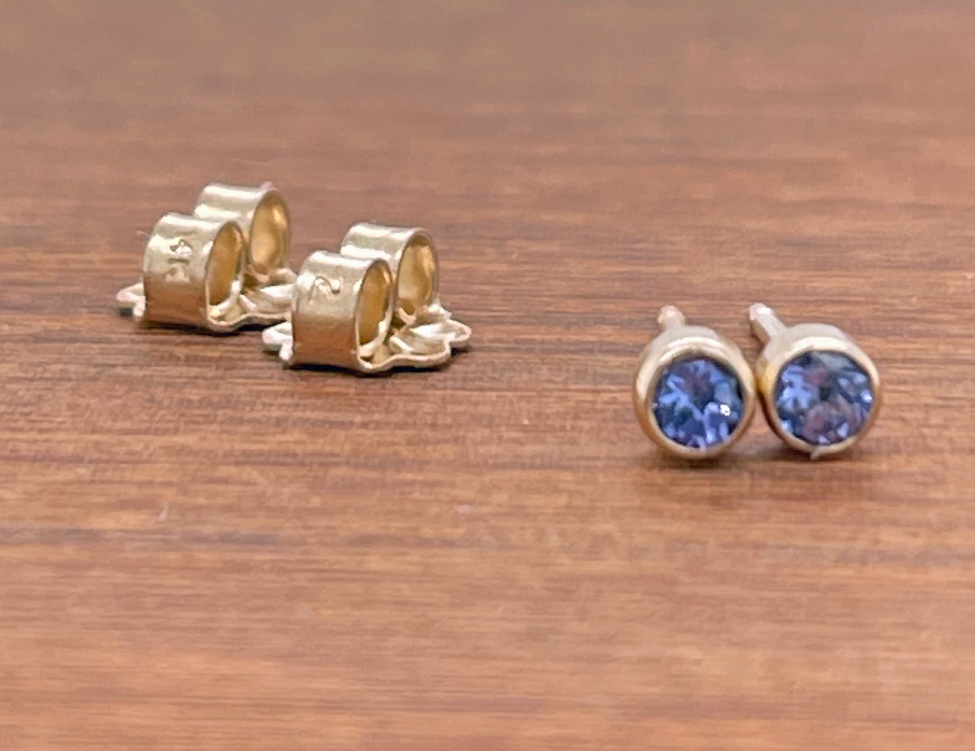 Tanzanite Earrings, Solid 14k Gold Tanzanite Stud Earrings, Small Natural Tanzanite Bezel Studs, Valentines Gift for Her