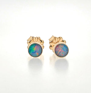 Boulder Opal Stud Earrings, 4mm, Opal Earrings, Solid 14k Yellow Gold Earrings