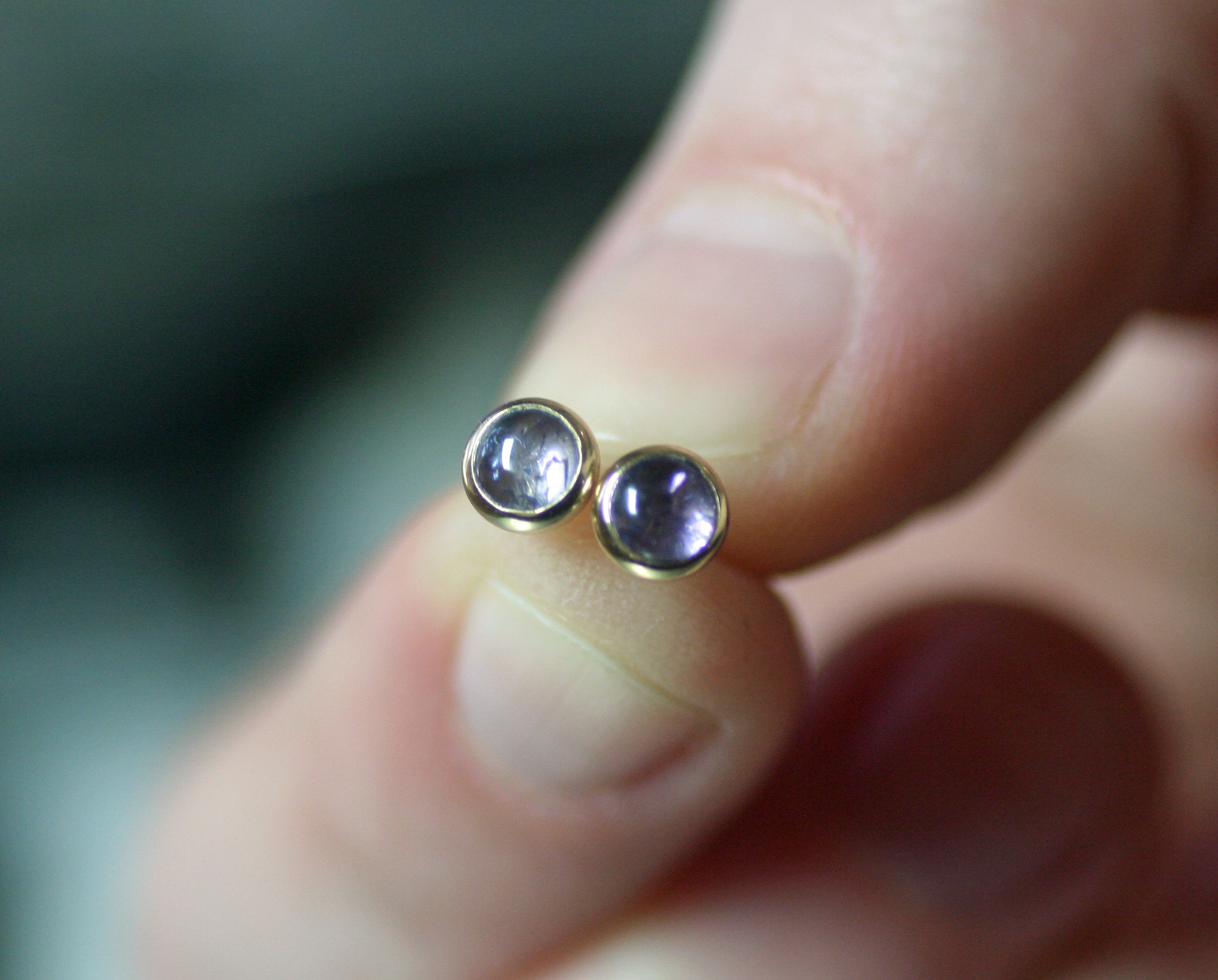 Tanzanite Earrings, Solid 14k Gold Earrings, Tanzanite Gold Bezel Stud Earrings, Minimalist Earrings, Small Stud Earrings
