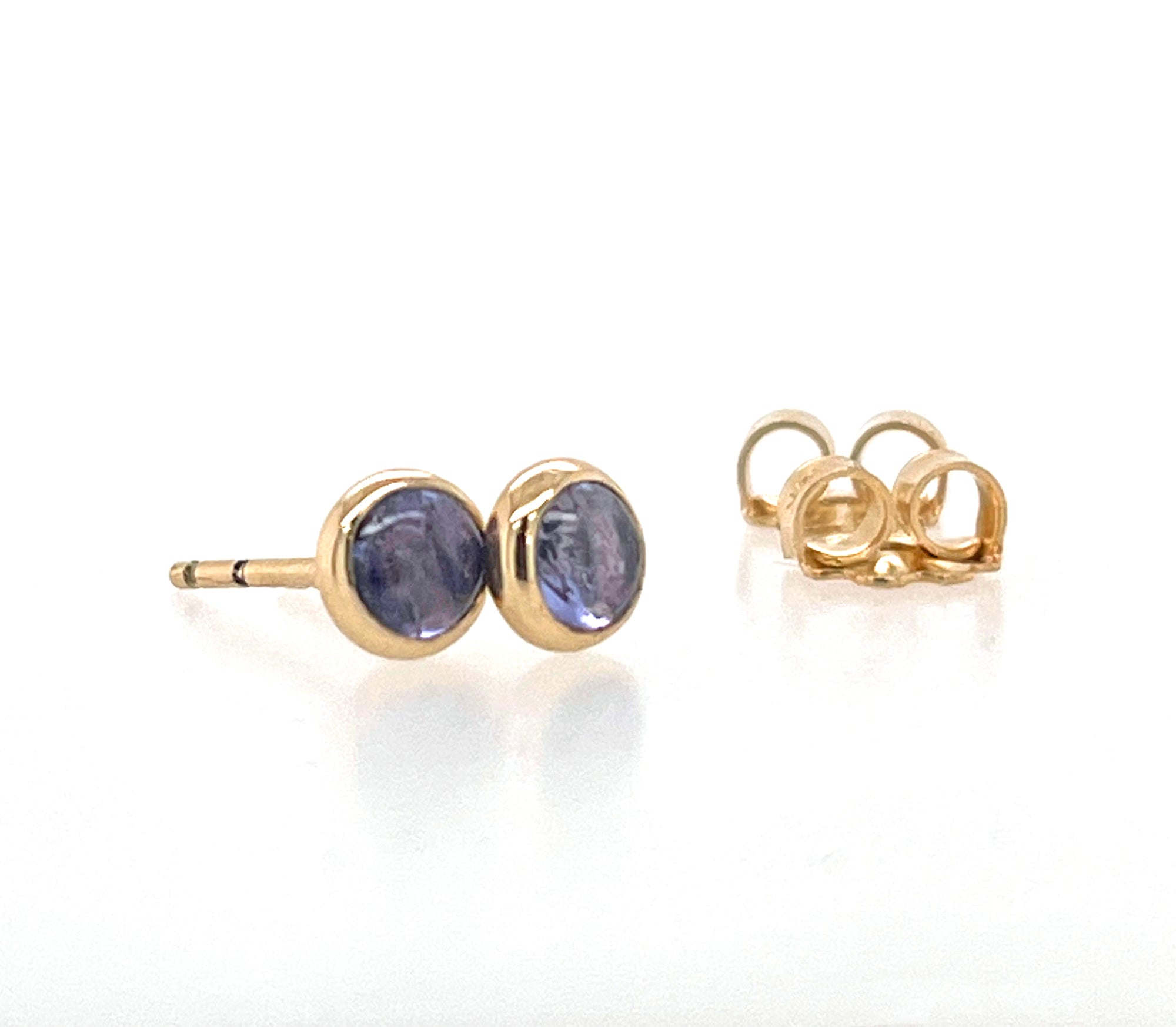 Tanzanite Earrings, Solid 14k Gold Earrings, Tanzanite Gold Bezel Stud Earrings, Minimalist Earrings, Small Stud Earrings