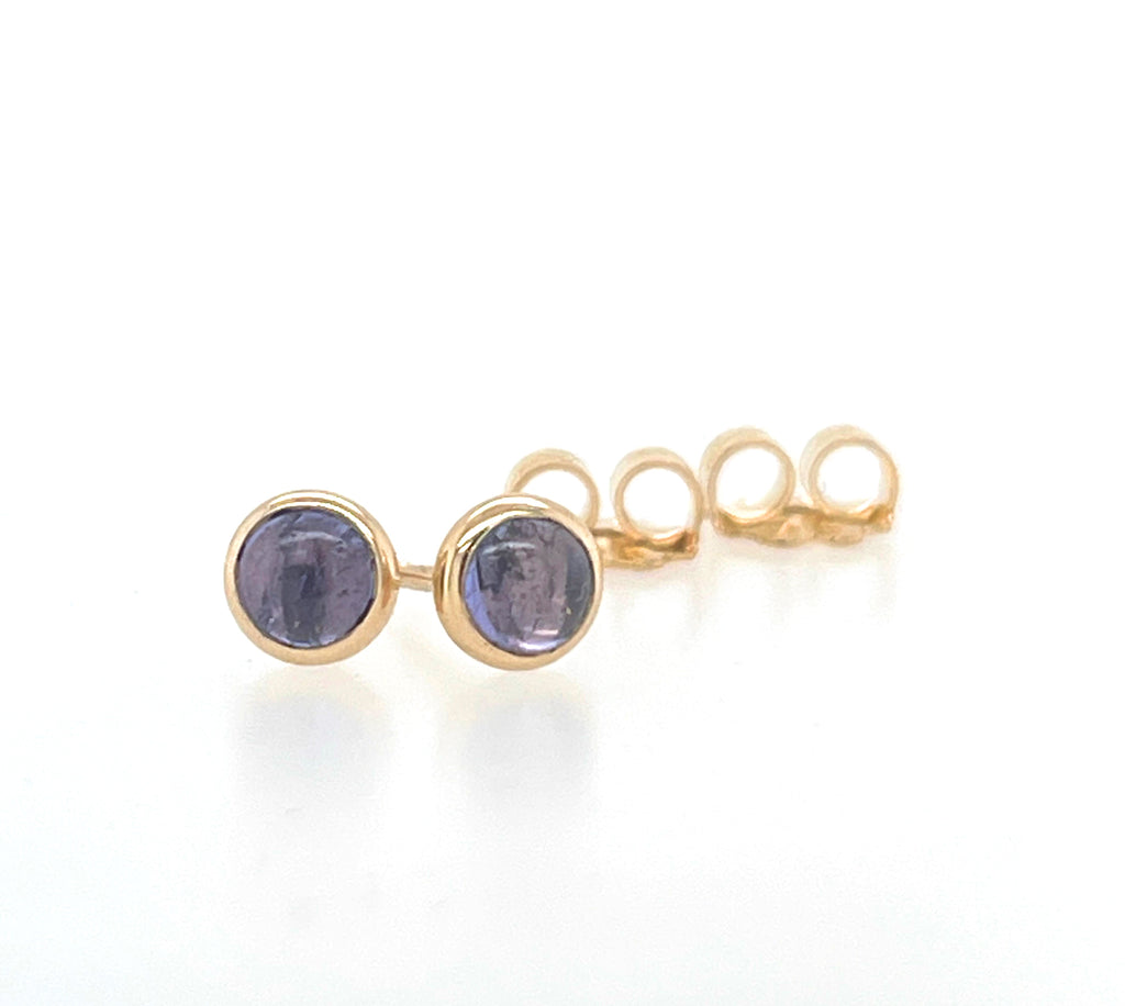 Tanzanite Earrings, Solid 14k Gold Earrings, Tanzanite Gold Bezel Stud Earrings, Minimalist Earrings, Small Stud Earrings