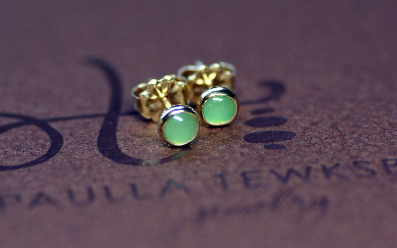 Chrysoprase Stud Earrings, 14k Gold Earrings, Gold Stud Earrings, Minimalist Earrings