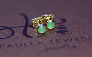 Chrysoprase Stud Earrings, 14k Gold Earrings, Gold Stud Earrings, Minimalist Earrings