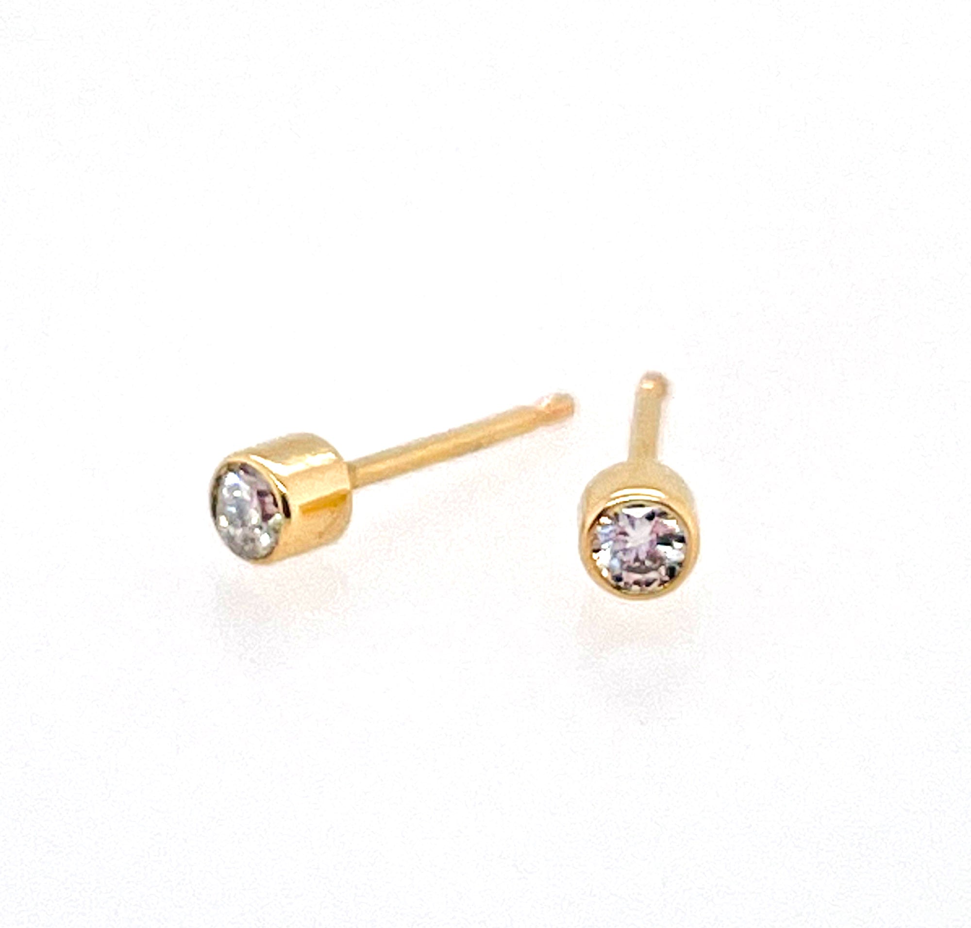 Diamond Earrings, Solid 14k Gold Diamond Stud Earrings, Small Natural Diamond Bezel Studs, Conflict-Free Diamond Jewelry