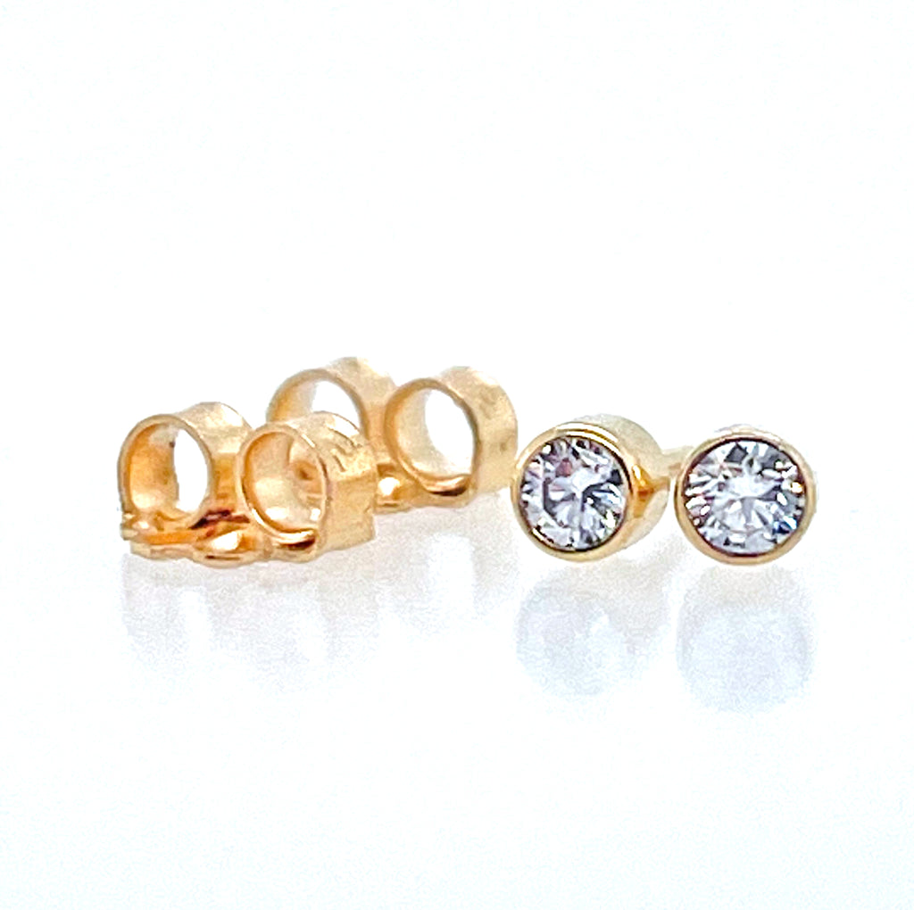 Diamond Earrings, Solid 14k Gold Diamond Stud Earrings, Small Natural Diamond Bezel Studs, Conflict-Free Diamond Jewelry