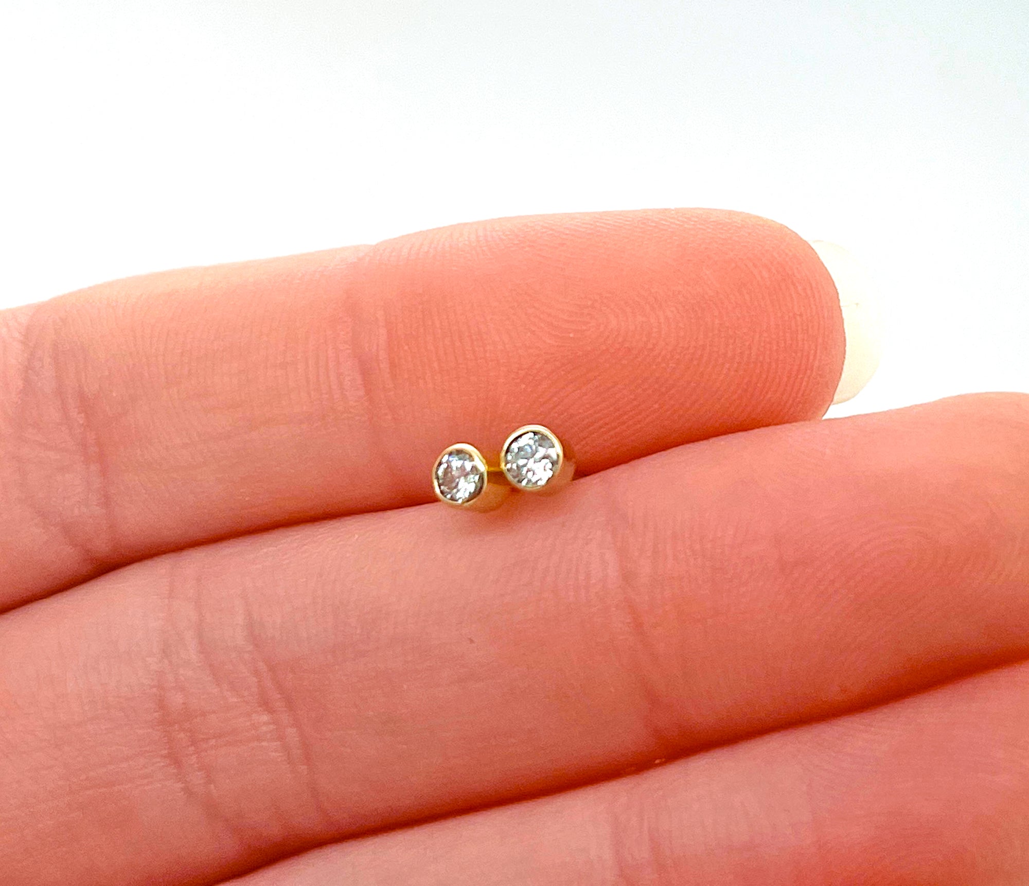 Diamond Earrings, Solid 14k Gold Diamond Stud Earrings, Small Natural Diamond Bezel Studs, Conflict-Free Diamond Jewelry