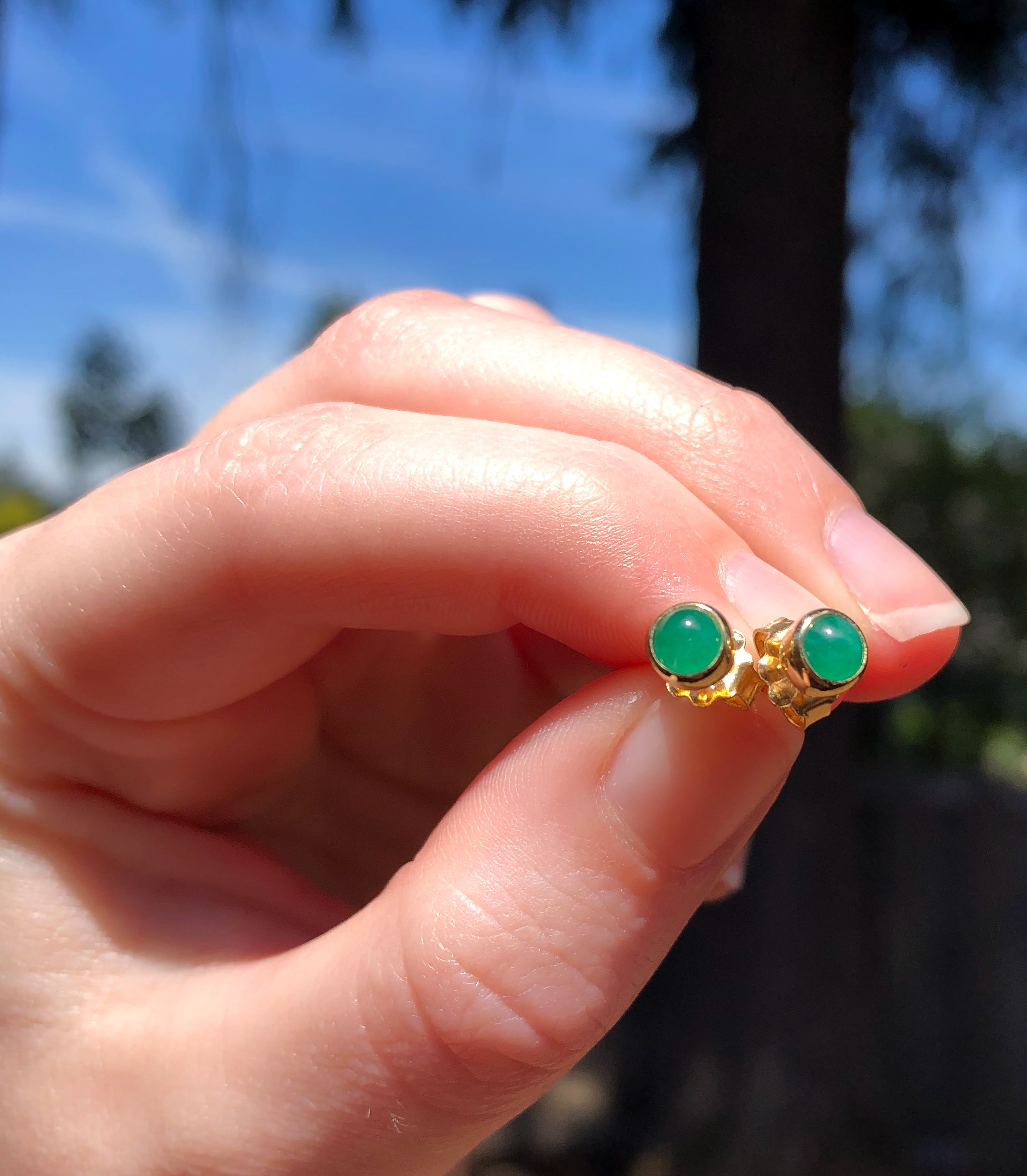 Emerald Earrings, Emerald Stud Earrings, 18k Gold, Solid Gold Studs