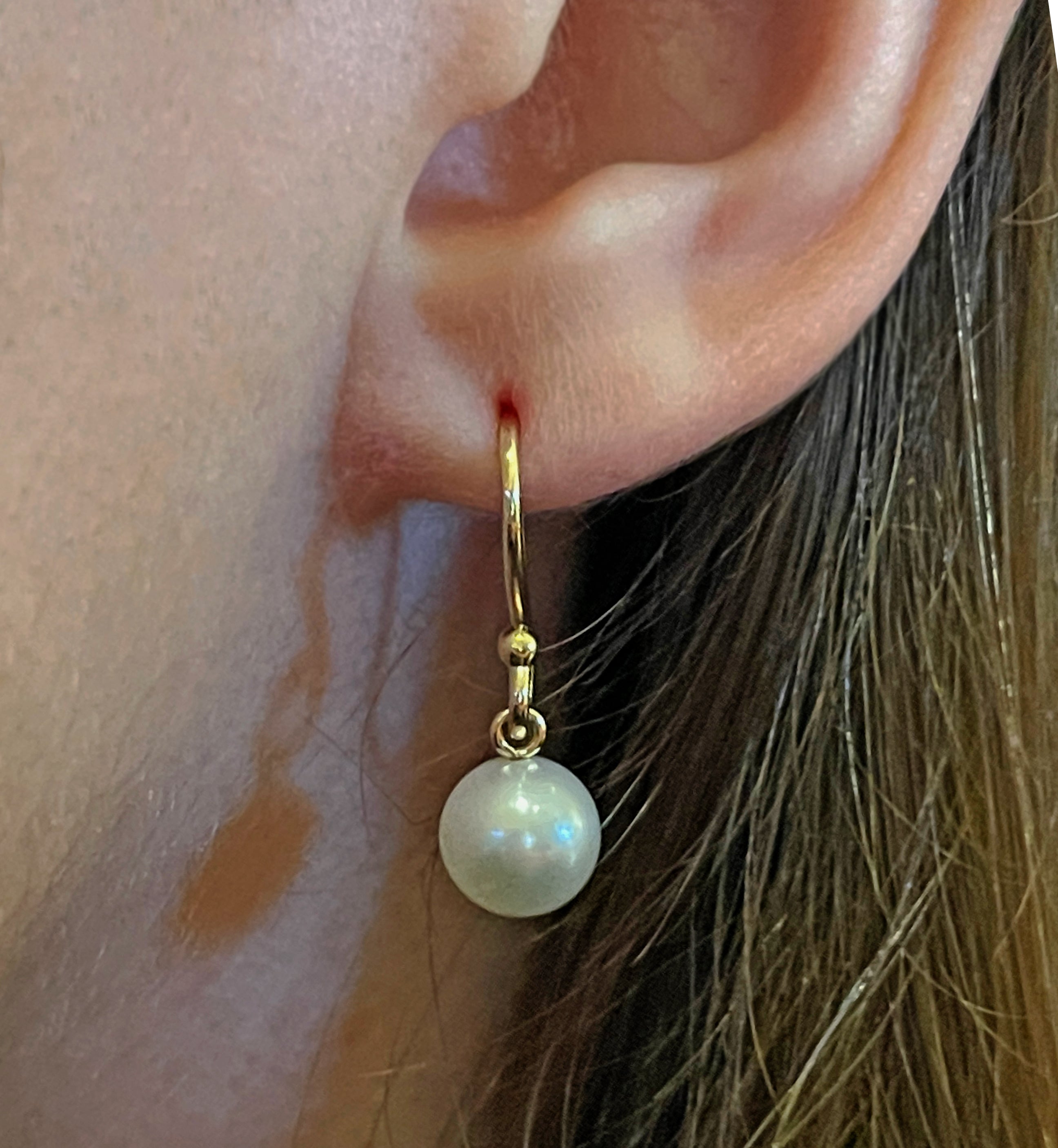Solid gold sales pearl earrings