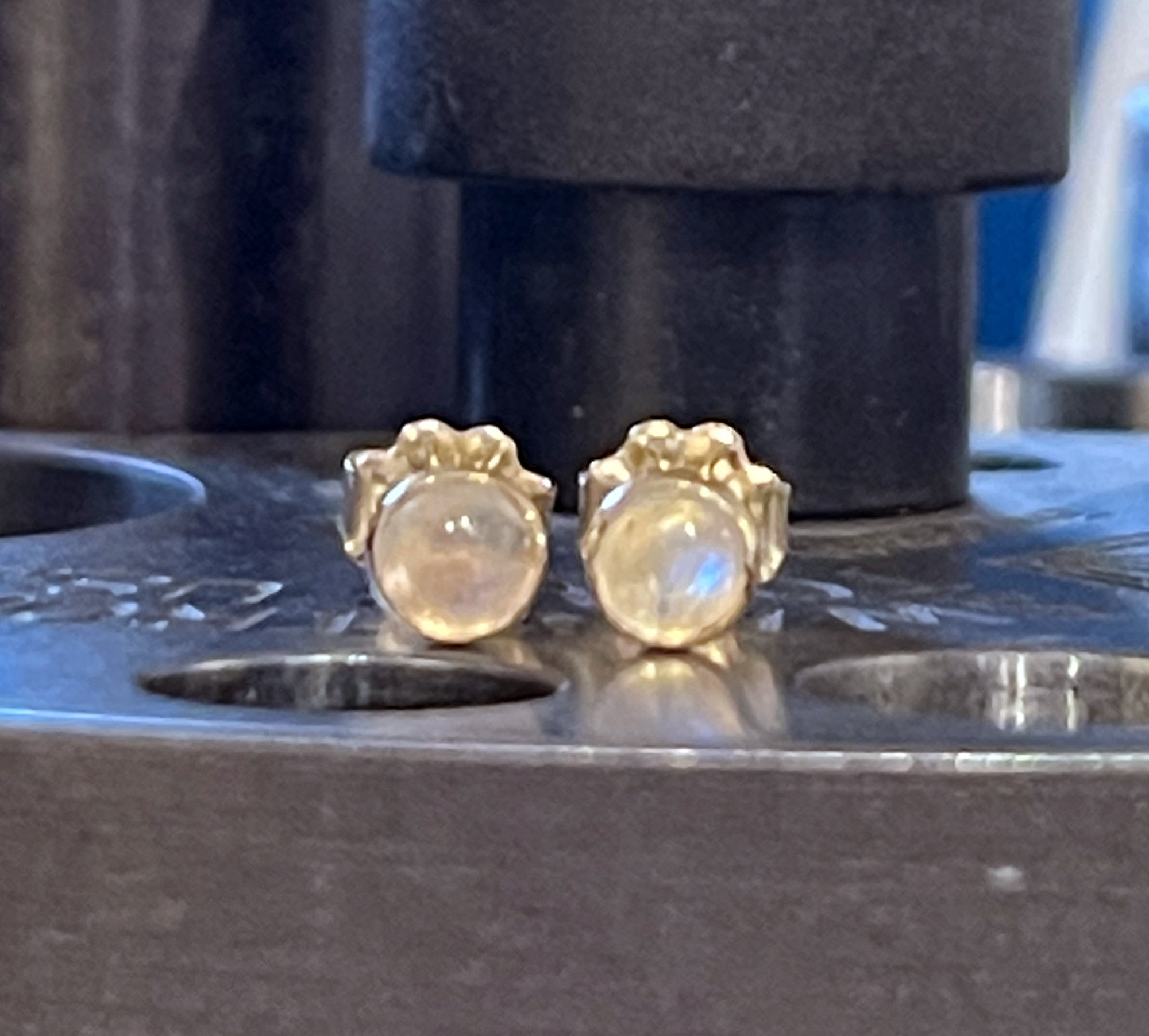 Moonstone Stud Earrings, 14k Gold Earrings, Gold Stud Earrings, Tiny Stud Earrings