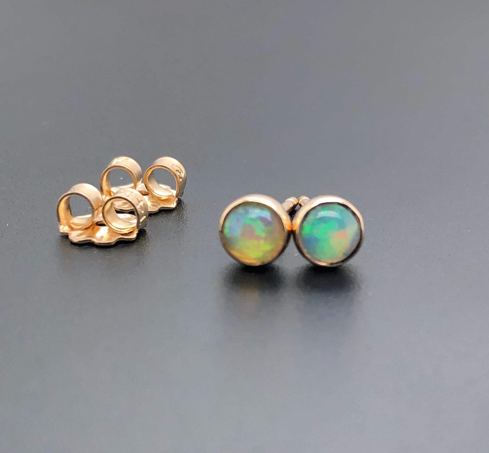 Ethiopian Opal Stud Earrings, Opal Earrings, Solid 14k Yellow Gold Earrings, Gold Stud Earrings, Minimalist Earrings