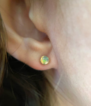 Ethiopian Opal Stud Earrings, Opal Earrings, Solid 14k Yellow Gold Earrings, Gold Stud Earrings, Minimalist Earrings