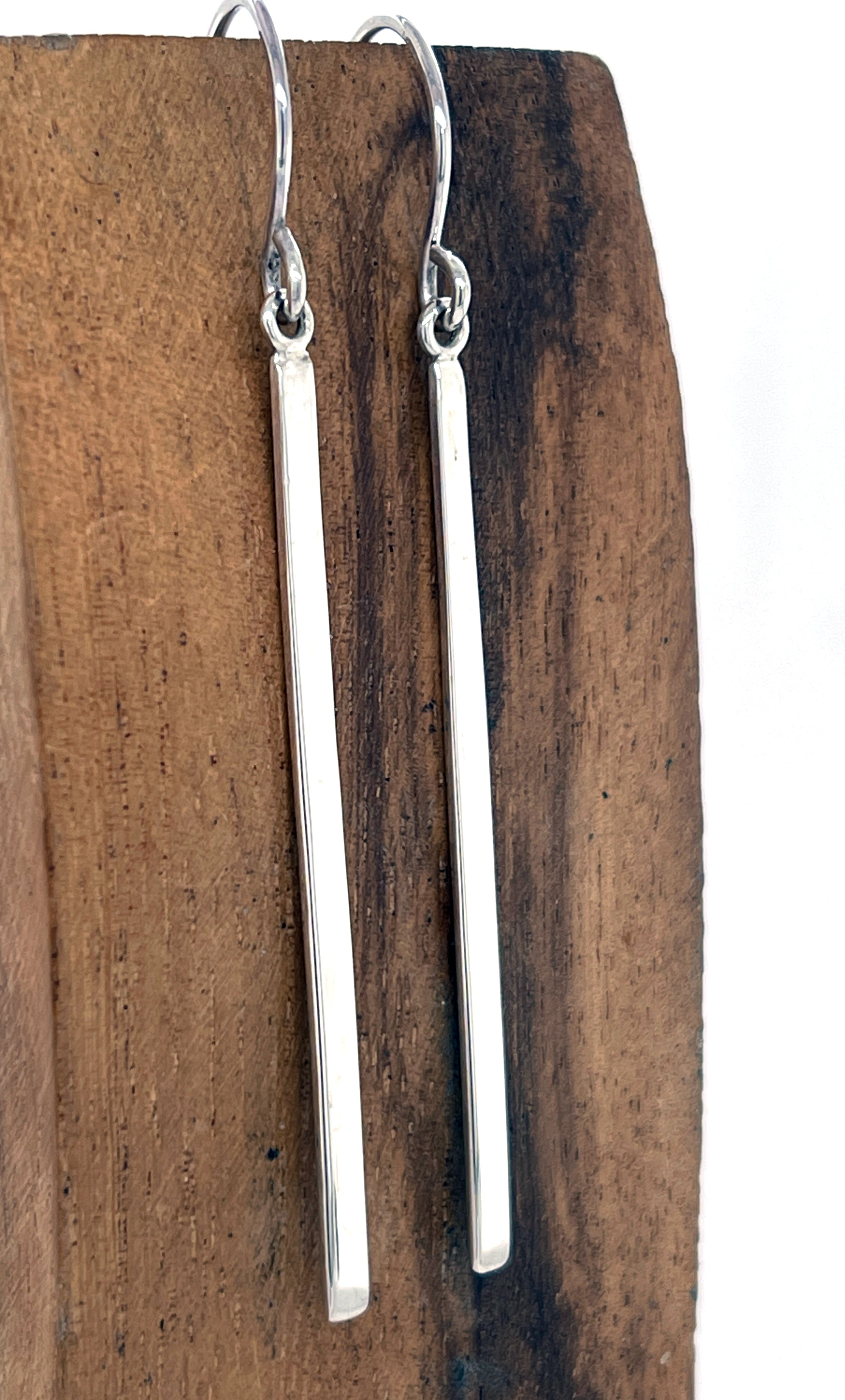 Long Minimalist Vertical Sterling Silver Bar Earrings, Long Dangle Ear –  Paulla Tewksbury Jewelry
