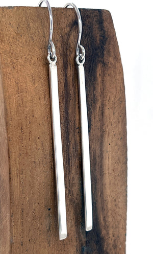 Long Minimalist Vertical Sterling Silver Bar Earrings, Long Dangle Earrings