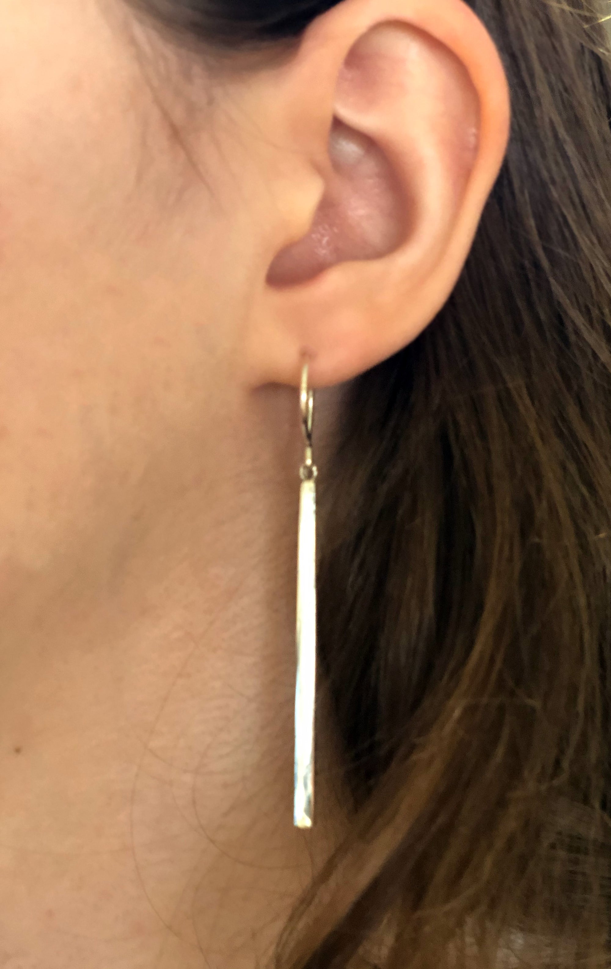 Long Minimalist Vertical Sterling Silver Bar Earrings, Long Dangle Earrings