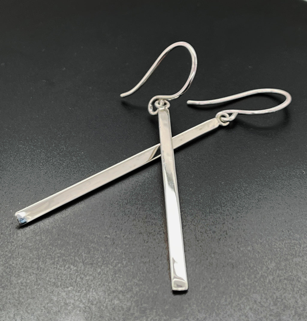 Long Minimalist Vertical Sterling Silver Bar Earrings, Long Dangle Earrings