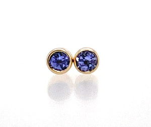 Tanzanite Earrings, Solid 14k Gold Tanzanite Stud Earrings, Small Natural Tanzanite Bezel Studs, Valentines Gift for Her