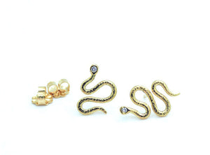 Snake Earrings, 18K Gold, Diamond Earrings, Gold Snake Earrings, Tiny Gold Studs
