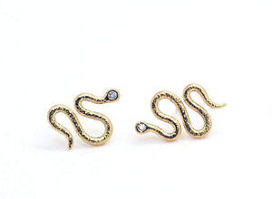 Snake Earrings, 18K Gold, Diamond Earrings, Gold Snake Earrings, Tiny Gold Studs