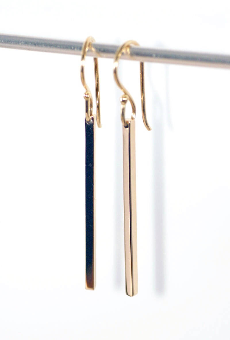Long Square Gold Bar Earrings, Solid Gold Earrings, 18k Gold Earrings, Minimalist Earrings