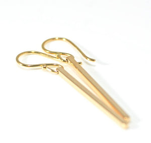 Long Square Gold Bar Earrings, Solid Gold Earrings, 18k Gold Earrings, Minimalist Earrings