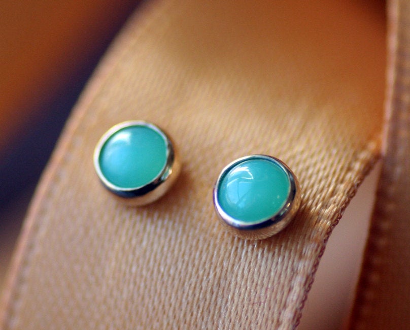 Chrysoprase Stud Earrings, 14k Gold Earrings, Gold Stud Earrings, Minimalist Earrings