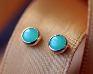 Chrysoprase Stud Earrings, 14k Gold Earrings, Gold Stud Earrings, Minimalist Earrings