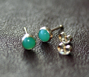 Chrysoprase Stud Earrings, 14k Gold Earrings, Gold Stud Earrings, Minimalist Earrings
