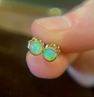 Ethiopian Opal Stud Earrings, Opal Earrings, Solid 14k Yellow Gold Earrings, Gold Stud Earrings, Minimalist Earrings