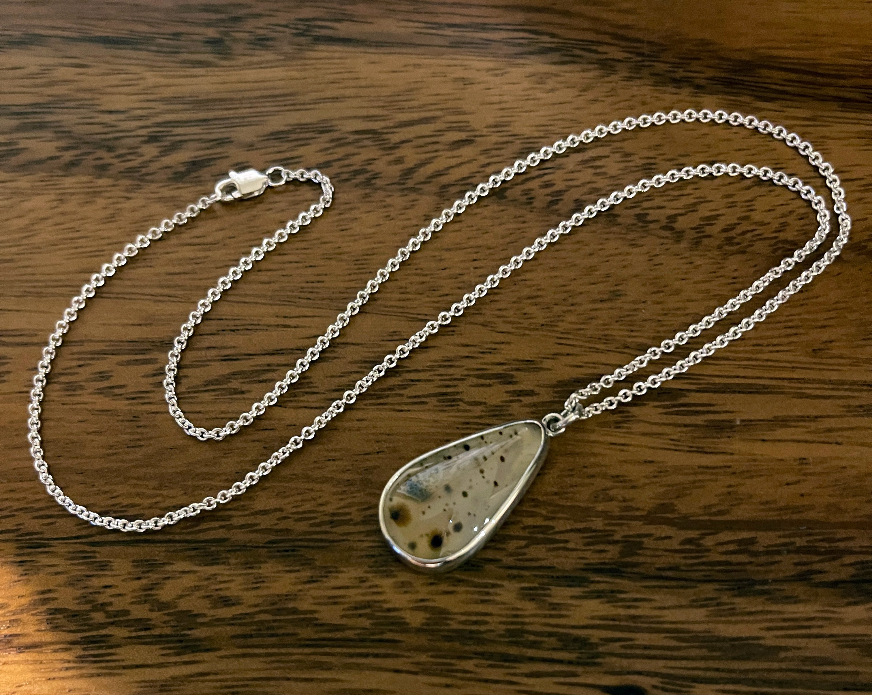 Montana Agate Necklace in 925 Sterling Silver, Pear Shaped Natural Agate Gemstone Necklace, Layering Necklace