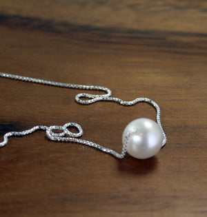 Floating Pearl Necklace, Sterling Silver Delicate Pearl Necklace, Single Pearl Choker