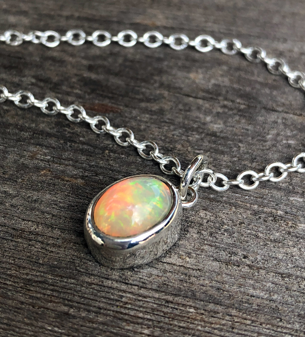 Opal Necklace, Ethiopian Opal, Sterling Silver, Opal Necklace Silver, White Opal Necklace