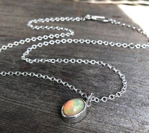 Opal Necklace, Ethiopian Opal, Sterling Silver, Opal Necklace Silver, White Opal Necklace
