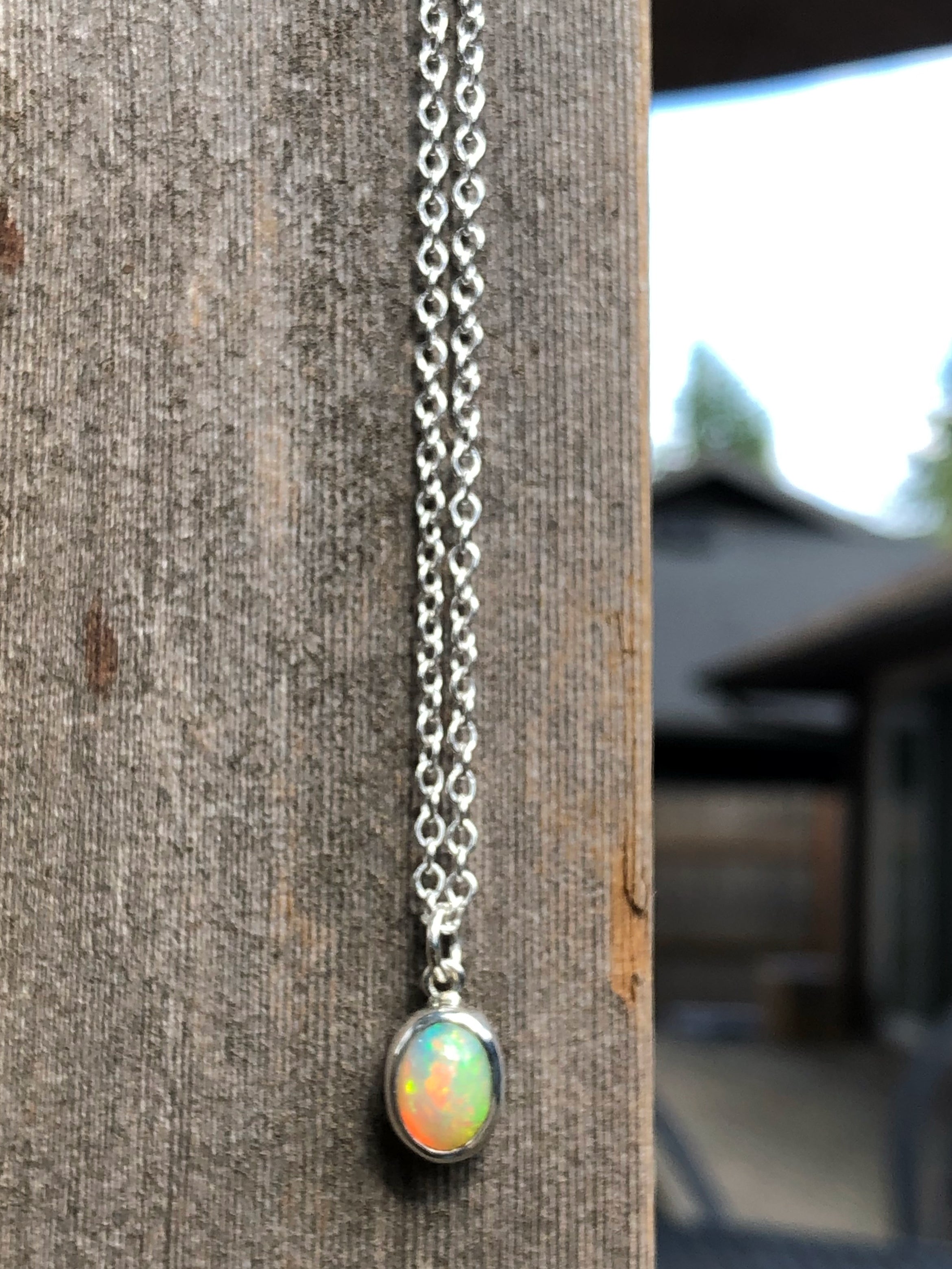 Opal Necklace, Ethiopian Opal, Sterling Silver, Opal Necklace Silver, White Opal Necklace