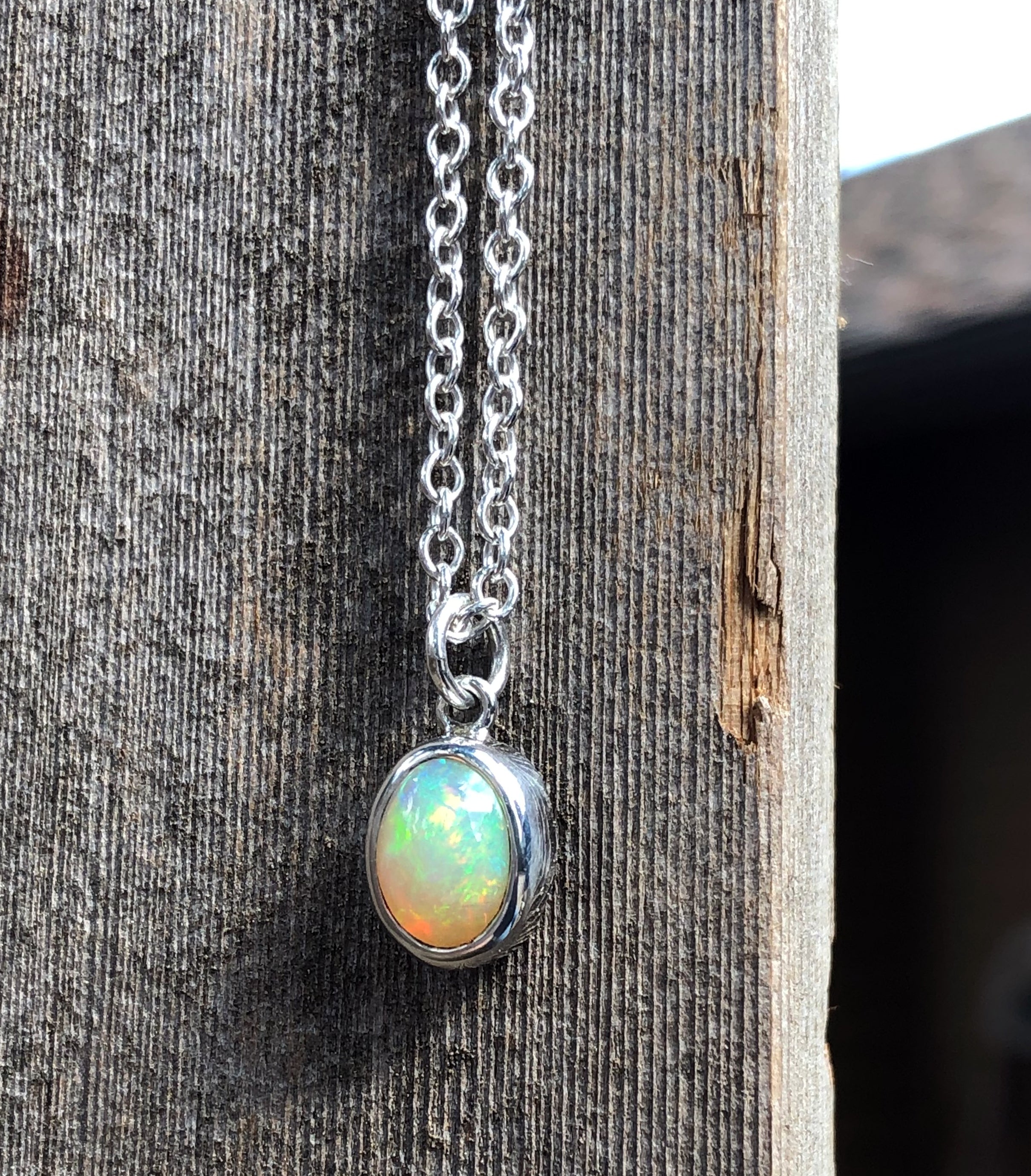 Opal Necklace, Ethiopian Opal, Sterling Silver, Opal Necklace Silver, White Opal Necklace
