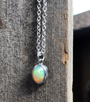 Opal Necklace, Ethiopian Opal, Sterling Silver, Opal Necklace Silver, White Opal Necklace
