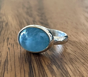 Aquamarine Ring in Sterling Silver, East West Oval Aquamarine Gemstone Ring, Natural Aquamarine Stacking Ring, March Birthday