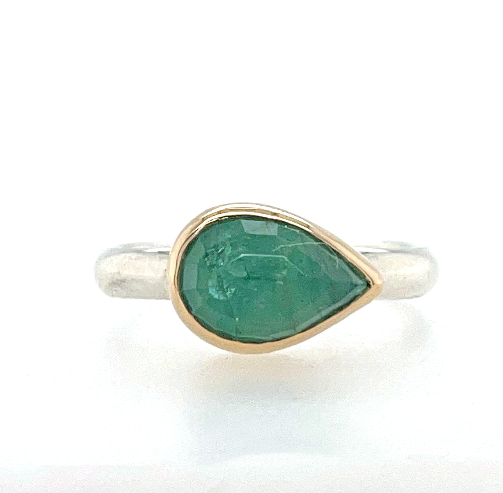 Natural Rose Cut Emerald Ring in 14k Gold and Sterling Silver, Pear Shaped Emerald Ring, Minimalist Ring, Stacking Ring, May Birthstone