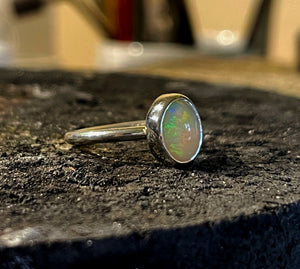 Opal Ring, Ethiopian Opal Bezel Set Ring in Sterling Silver, Opal Stacking Ring, Welo Opal