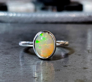 Natural Ethiopian Fire White Opal Stone Ring Original White Fire Opal Stone  Ring